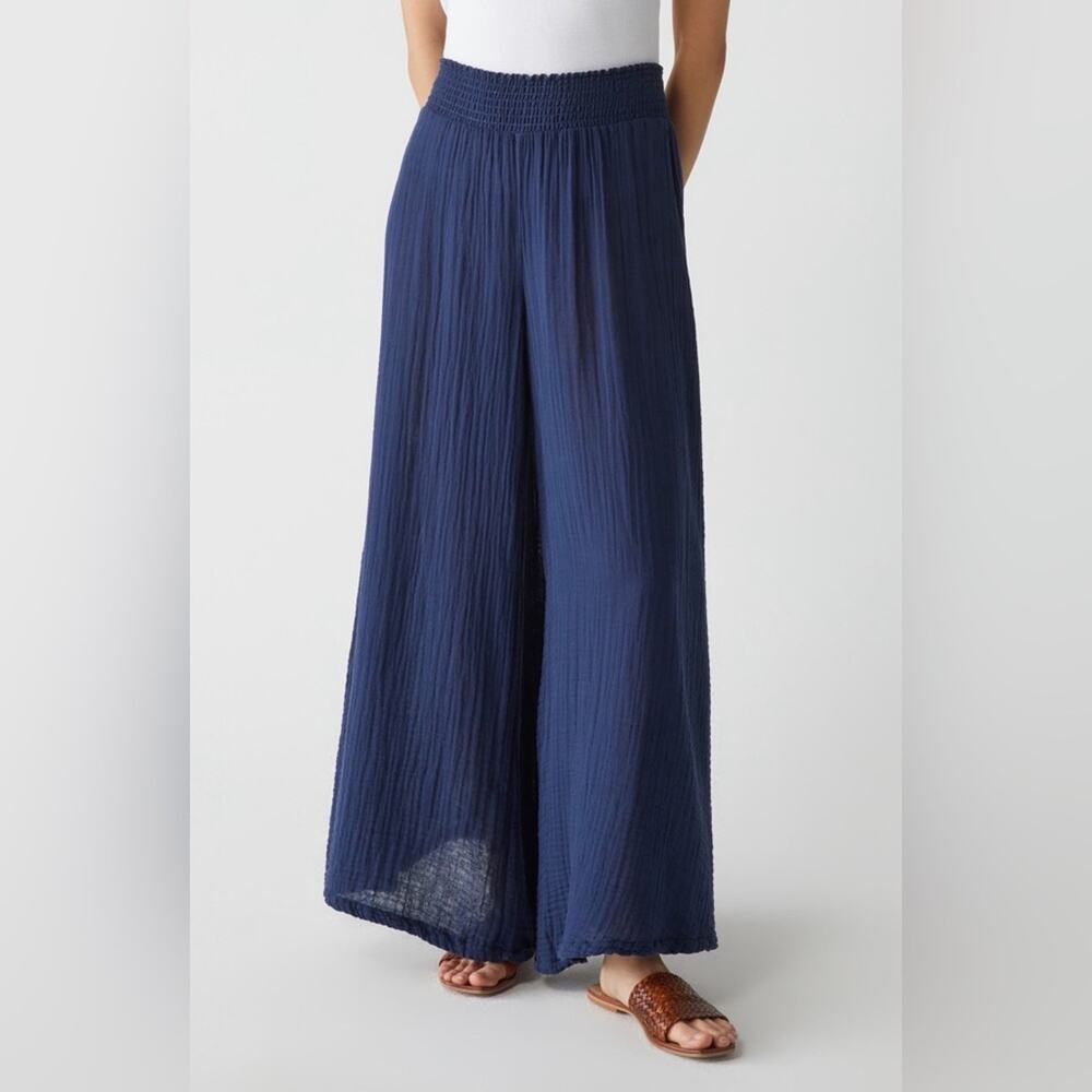 Michael Stars Simba Pants XL SUSIE Cotton Gauze Smocked Waist Wide Leg Navy Blue - Picture 11 of 11